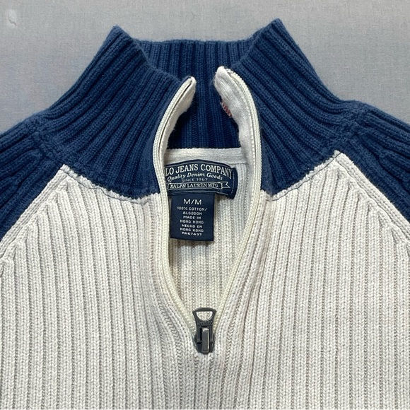 Vintage Polo Jeans Co Ralph Lauren Quarter Zip Ribbed Knit Sweater - Mens Medium - Picture 8 of 12
